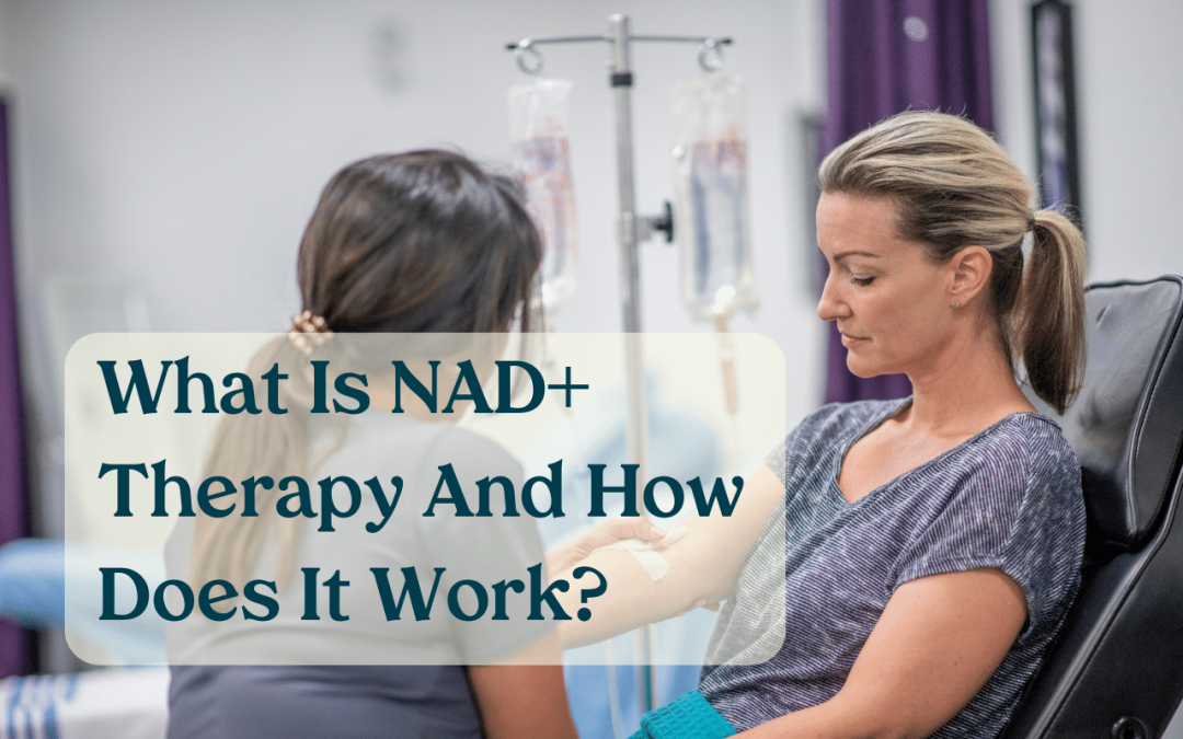 Woman receiving NAD+ therapy through an IV.